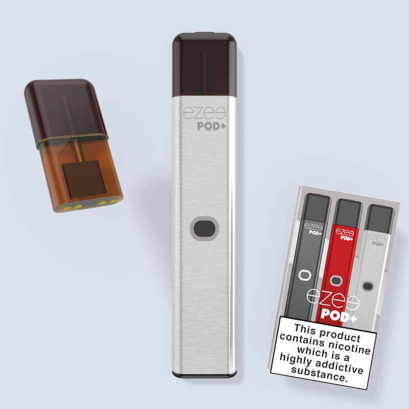 Ezee Pod+ Kit de inicio plata, mentol sin nicotina vape pod